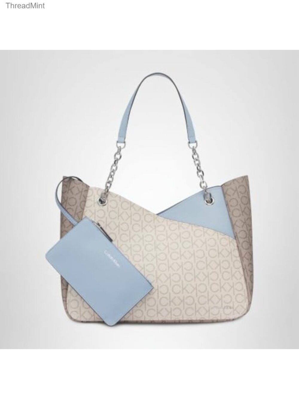 Women's Tote Handbag with Vinyl and Chain Strap